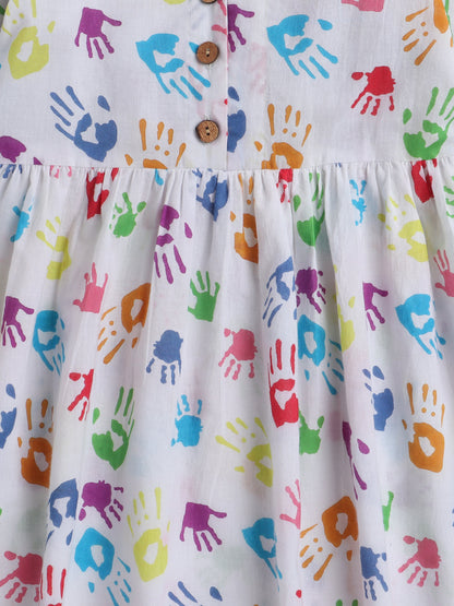 The Magic Wand 3/4th Sleeves Hand Print Holi Edition Top - Multi Colour