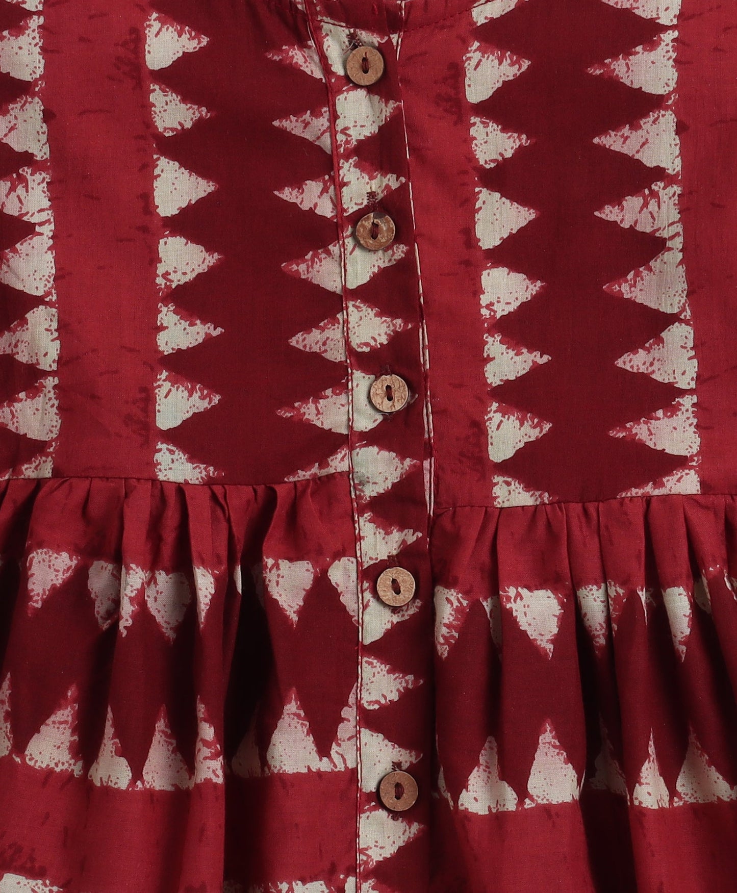 Cotton Woven Three Fourth Sleeves AII Over Printed Top and Balloon Pant Set- Maroon