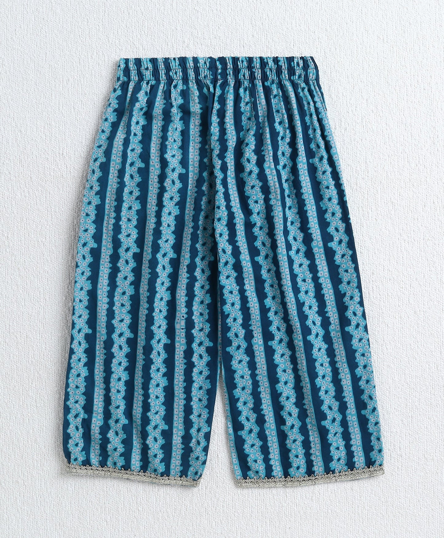 Cotton Woven Three Fourth Sleeves Floral Printed Top and Balloon Pant Set- Blue