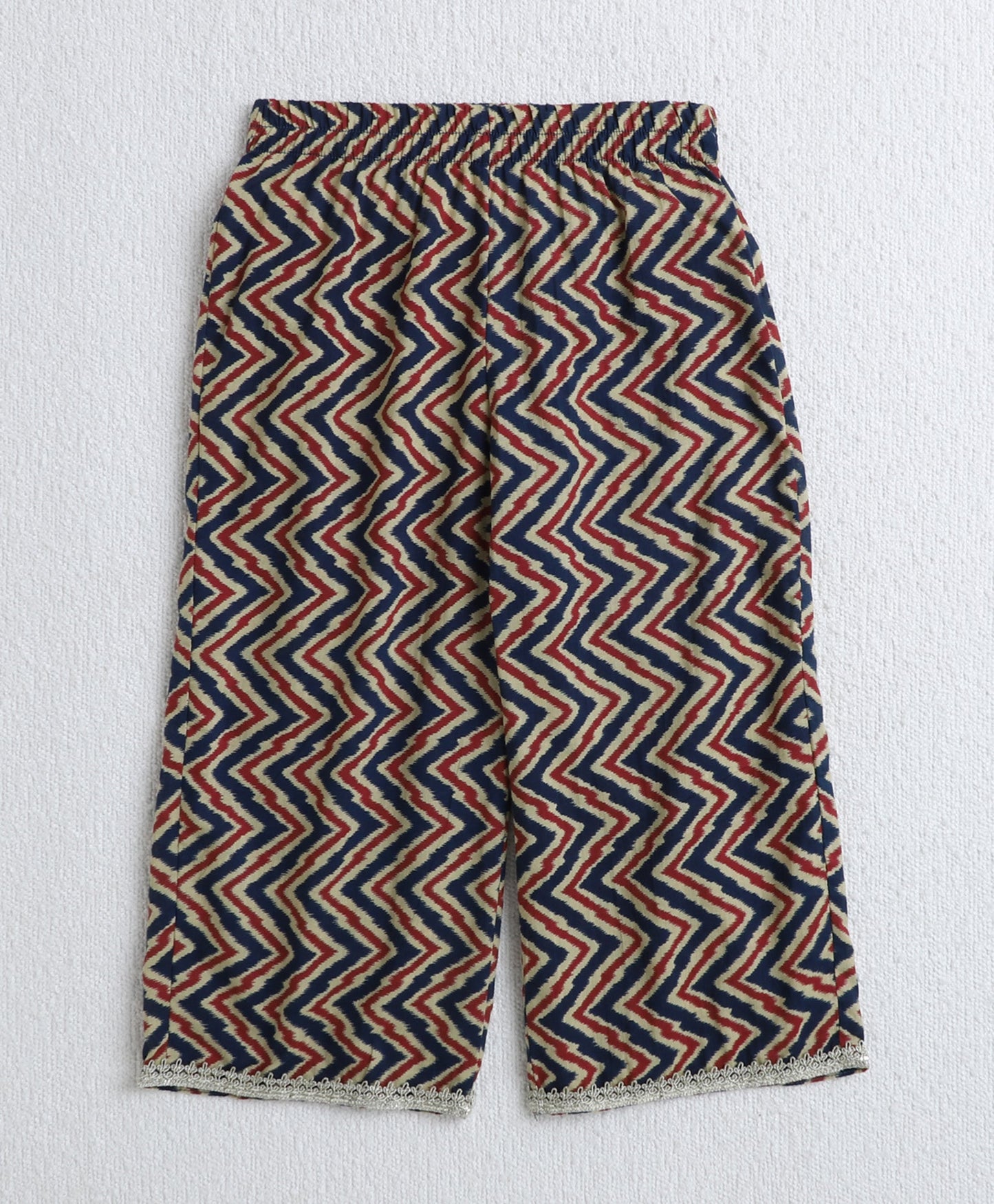 Cotton Woven Three Fourth Sleeves Ikat Printed Top and Balloon Pant Set- Navy Blue