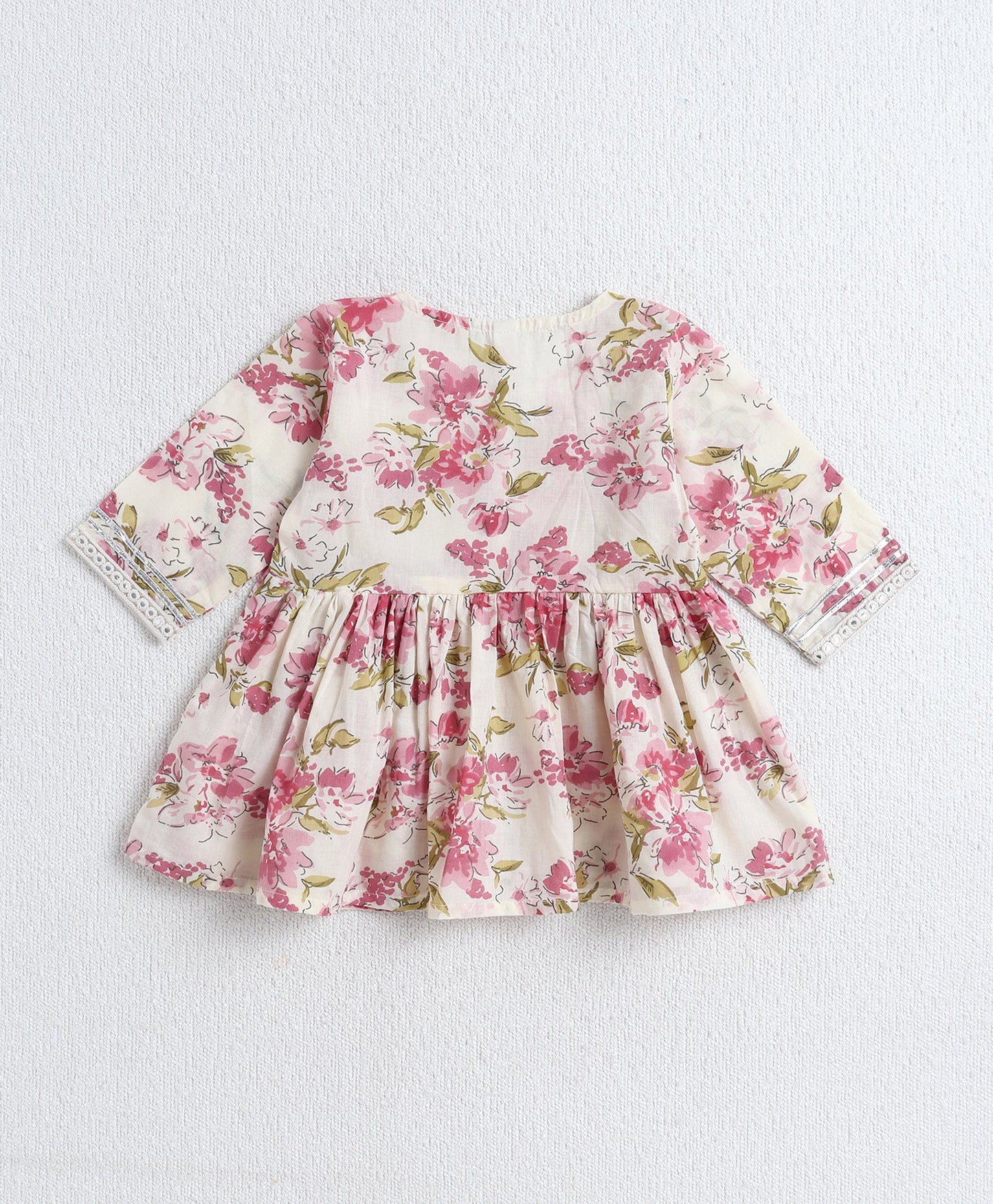 Cotton Woven Three Fourth Sleeves Floral Printed Top and Plazzo Set- Off White