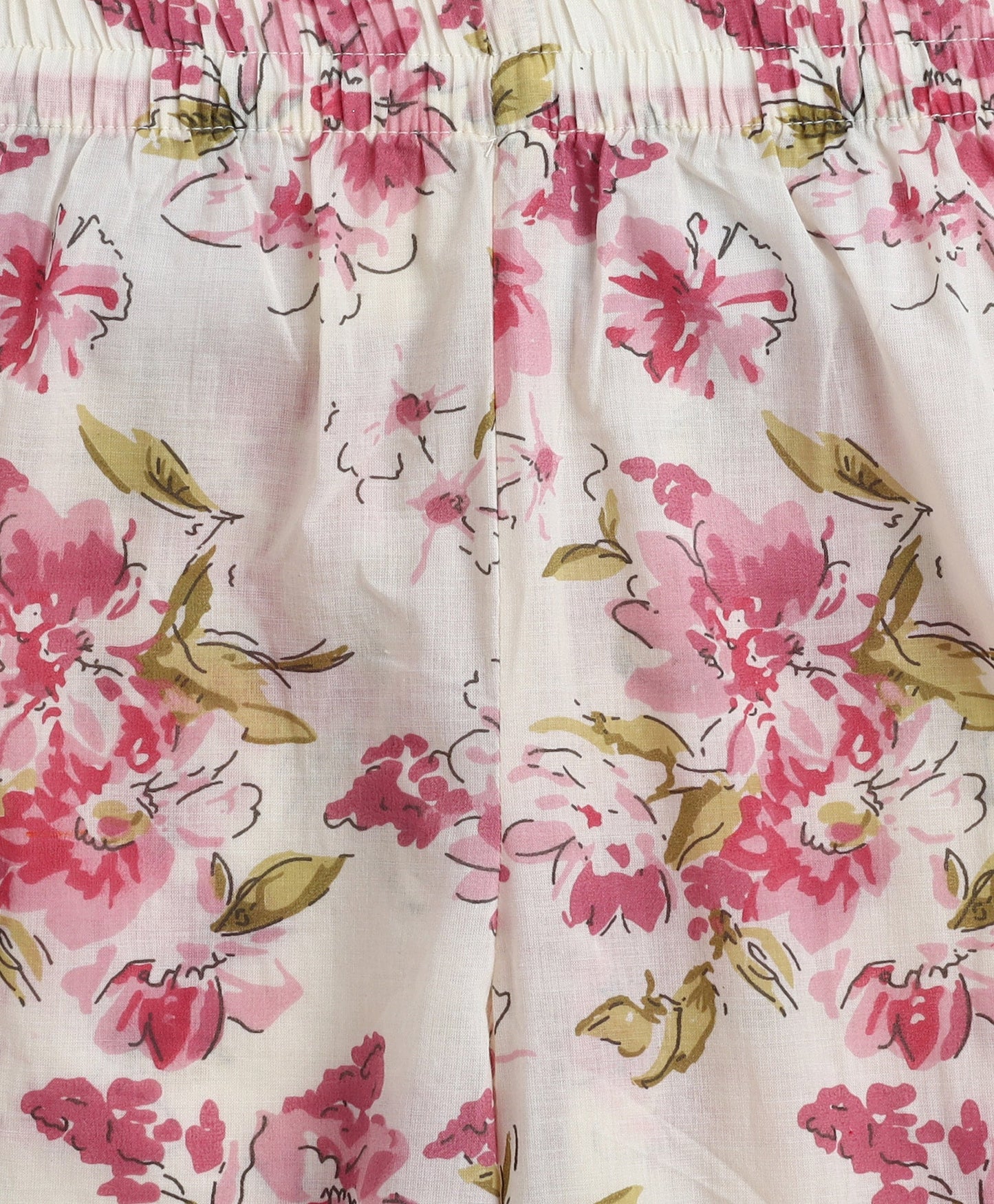Cotton Woven Three Fourth Sleeves Floral Printed Top and Plazzo Set- Off White