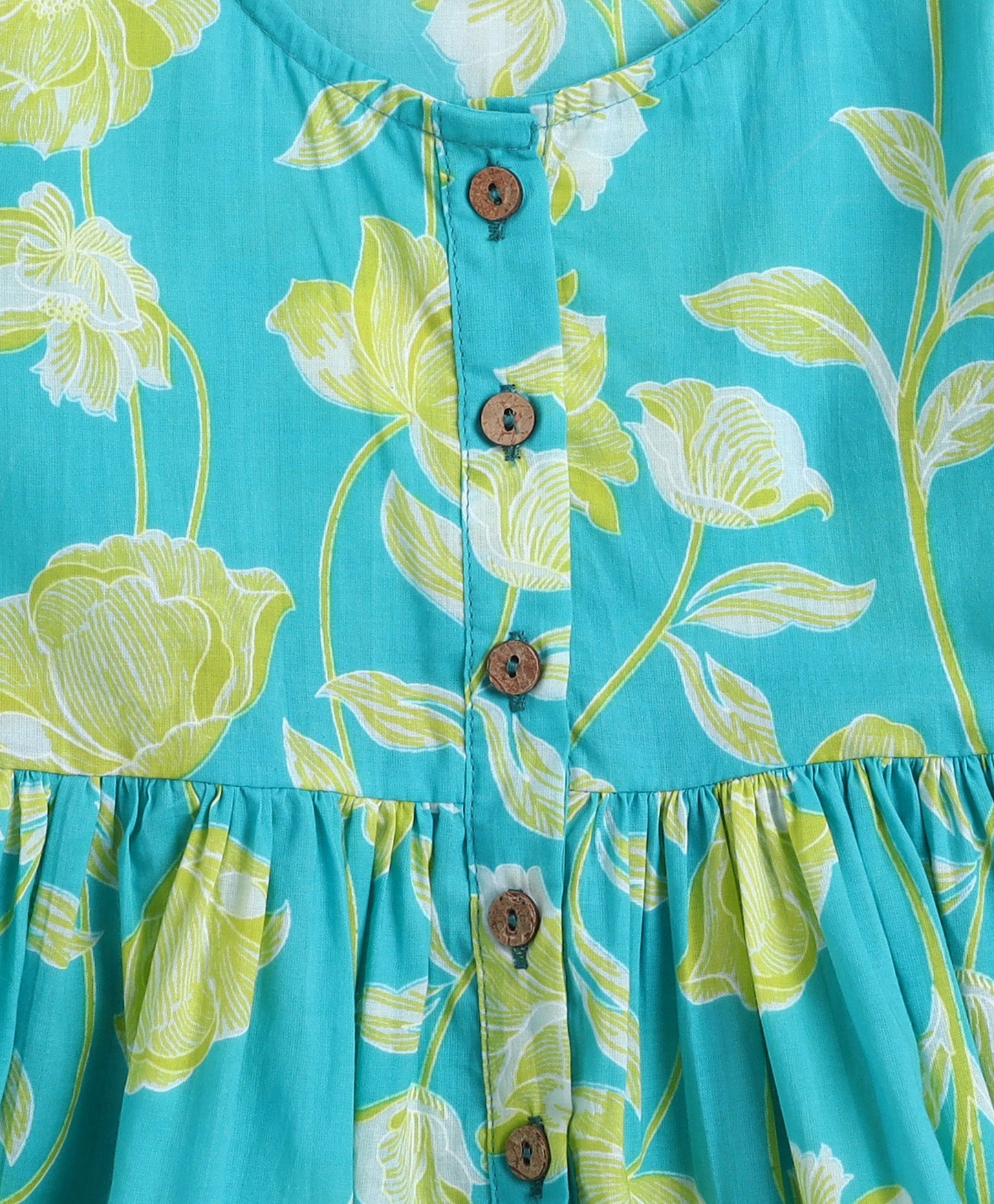 Cotton Woven Three Fourth Sleeves Floral Printed Top and Plazzo Set- Green