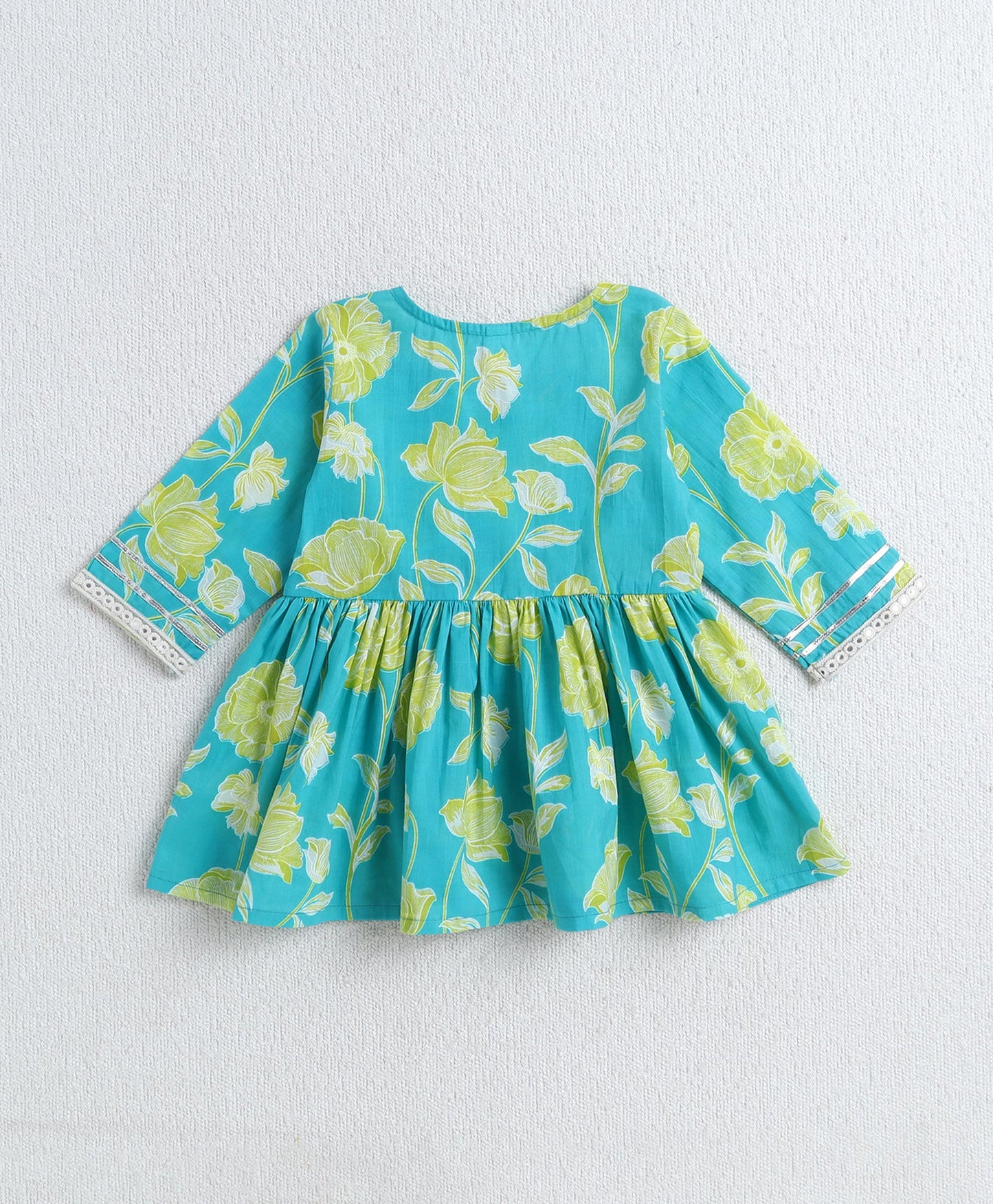 Cotton Woven Three Fourth Sleeves Floral Printed Top and Plazzo Set- Green