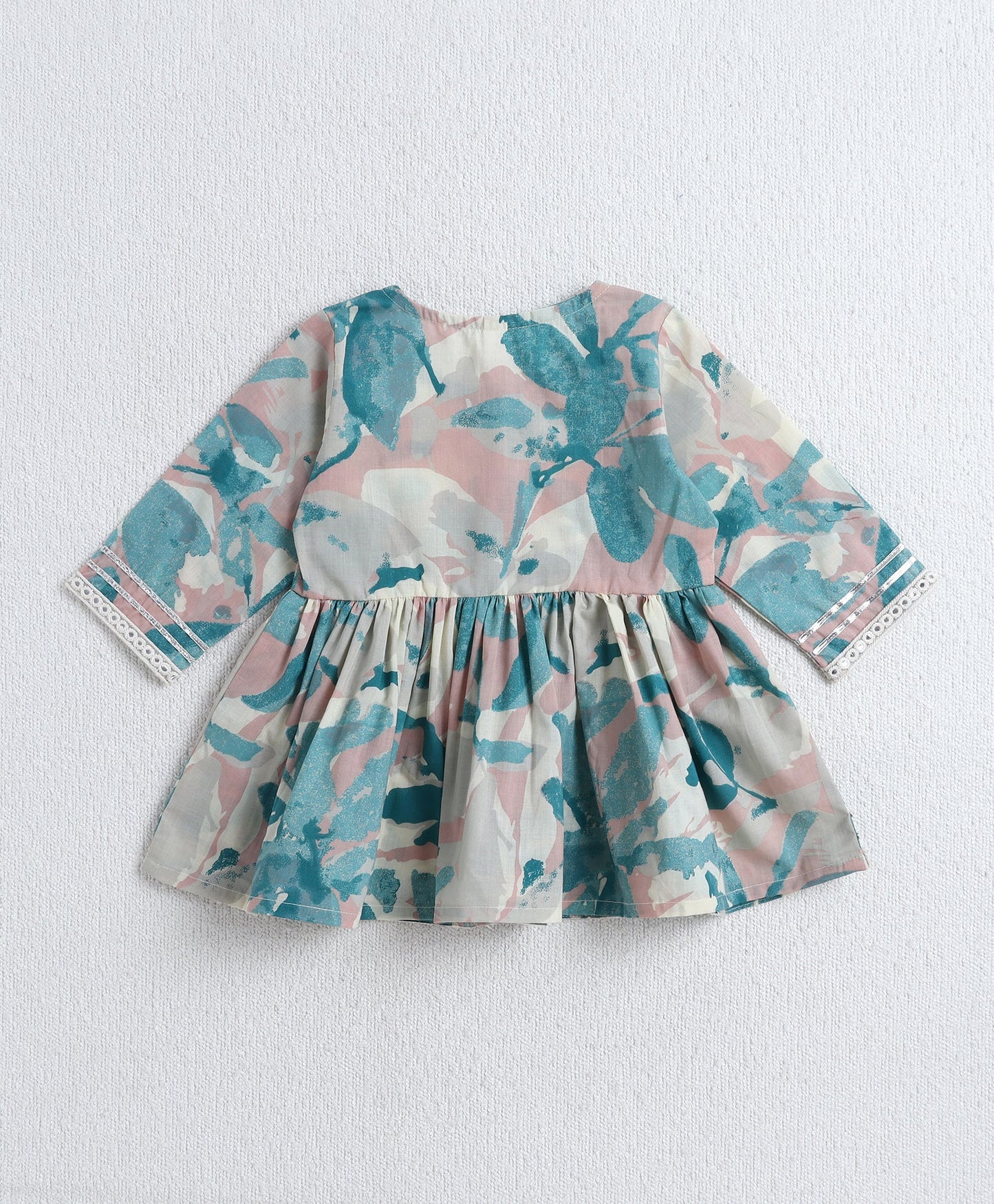 Cotton Woven Three Fourth Sleeves Abstract Printed Top and Plazzo Set- Blue