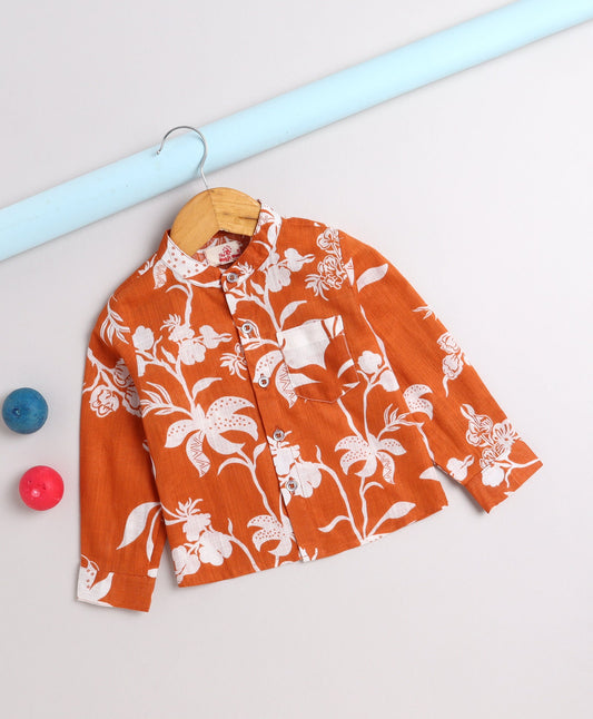The Magic Wand Cotton Woven Full Sleeves Floral Printed Shirt - Rust