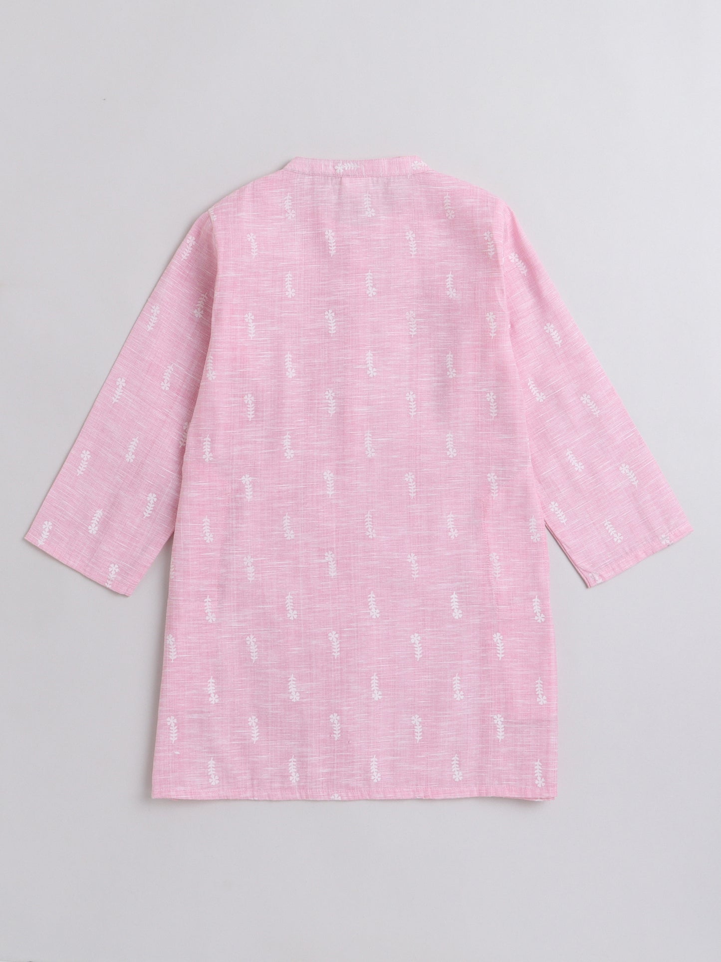 Full Sleeves Flower Stem Printed &  Gota   Lace Embellished Kurta and Pant Set  - Pink