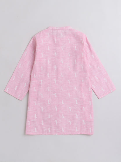 Full Sleeves Flower Stem Printed &  Gota   Lace Embellished Kurta and Pant Set  - Pink