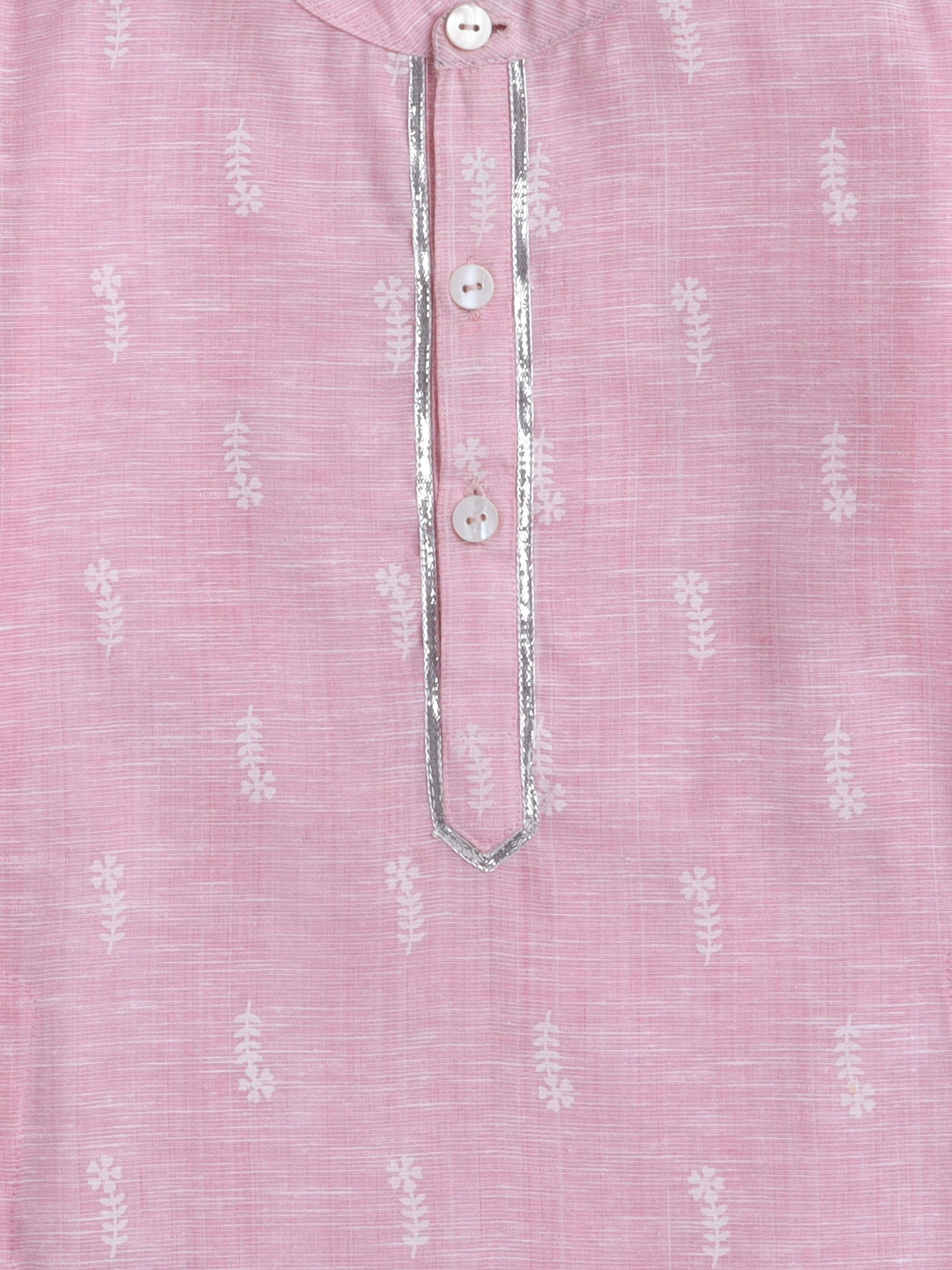 Full Sleeves Flower Stem Printed &  Gota   Lace Embellished Kurta and Pant Set  - Pink