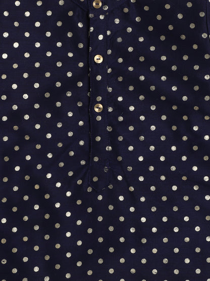 Full Sleeves Polka Dots Foil Printed Kurta - Navy Blue