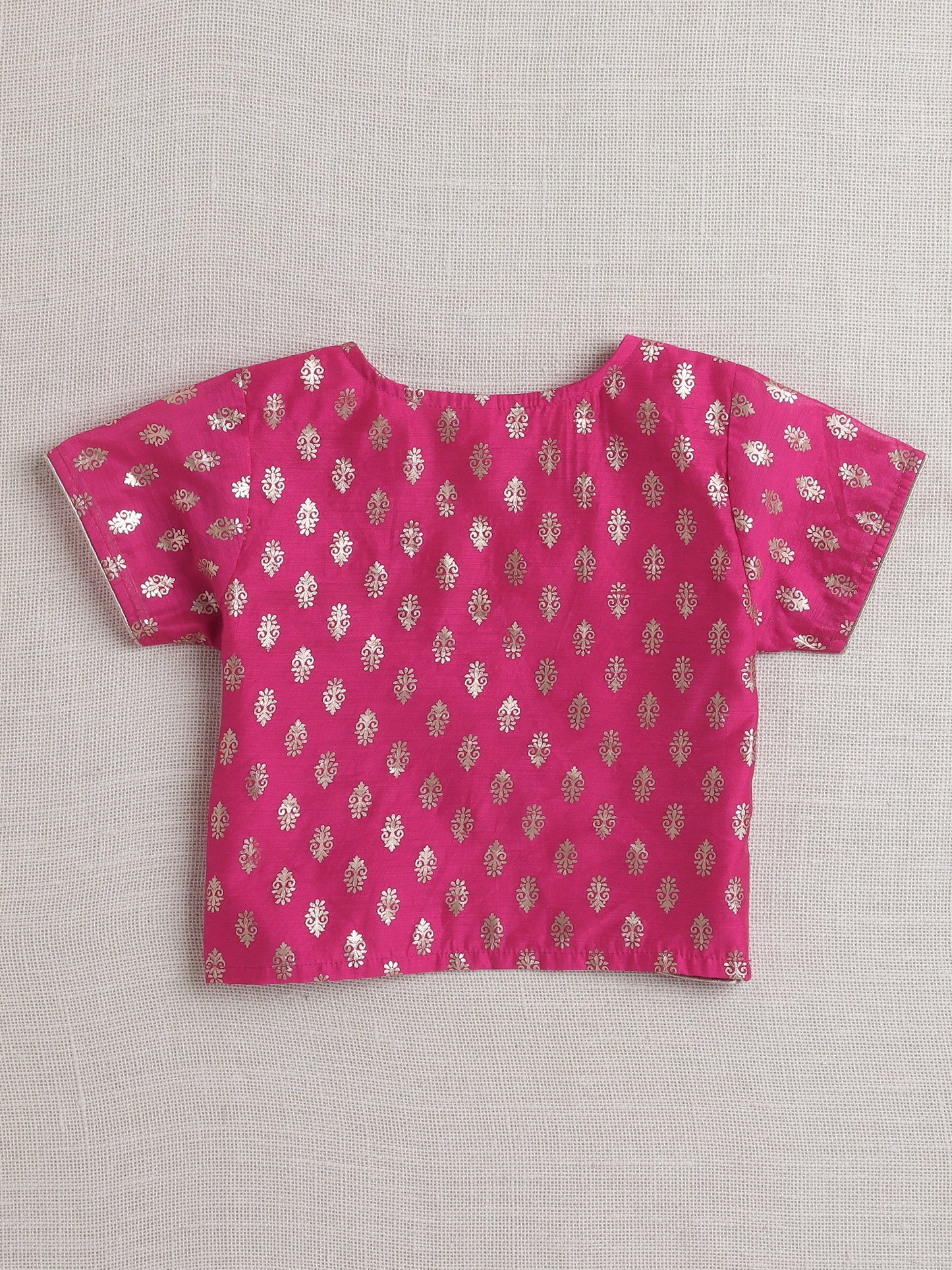 The Magic Wand Half Sleeves Foil Print Kurta With Jacket And Pant Set  Fuchsia