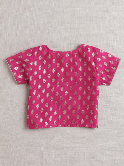 The Magic Wand Half Sleeves Foil Print Kurta With Jacket And Pant Set  Fuchsia