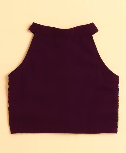 The Magic Wand Woven Sleeveless Traditional Embellished Incut Top and Bottom Set- Purple,Orange