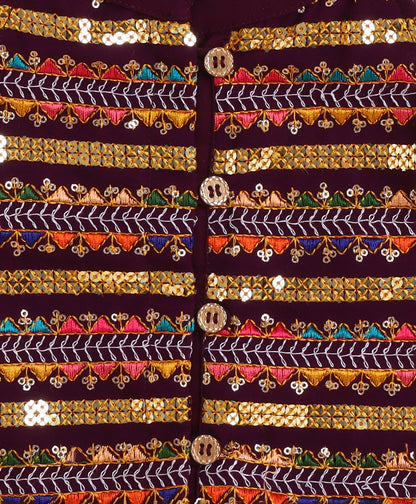 The Magic Wand Woven Sleeveless Traditional Embellished Incut Top and Bottom Set- Purple,Orange