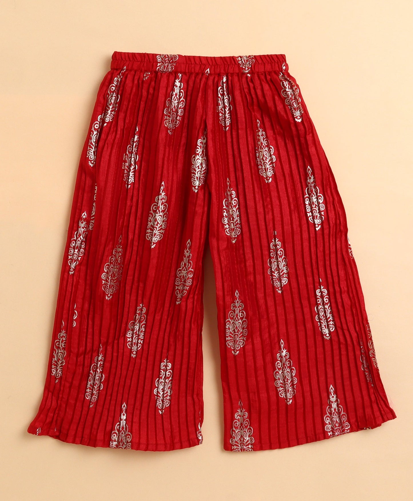 The Magic Wand Woven Sleeveless Butti Printed Top and Pleated Foil Pants -  Red