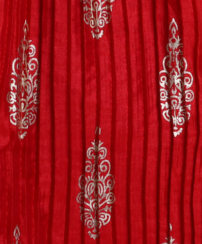 The Magic Wand Woven Sleeveless Butti Printed Top and Pleated Foil Pants -  Red