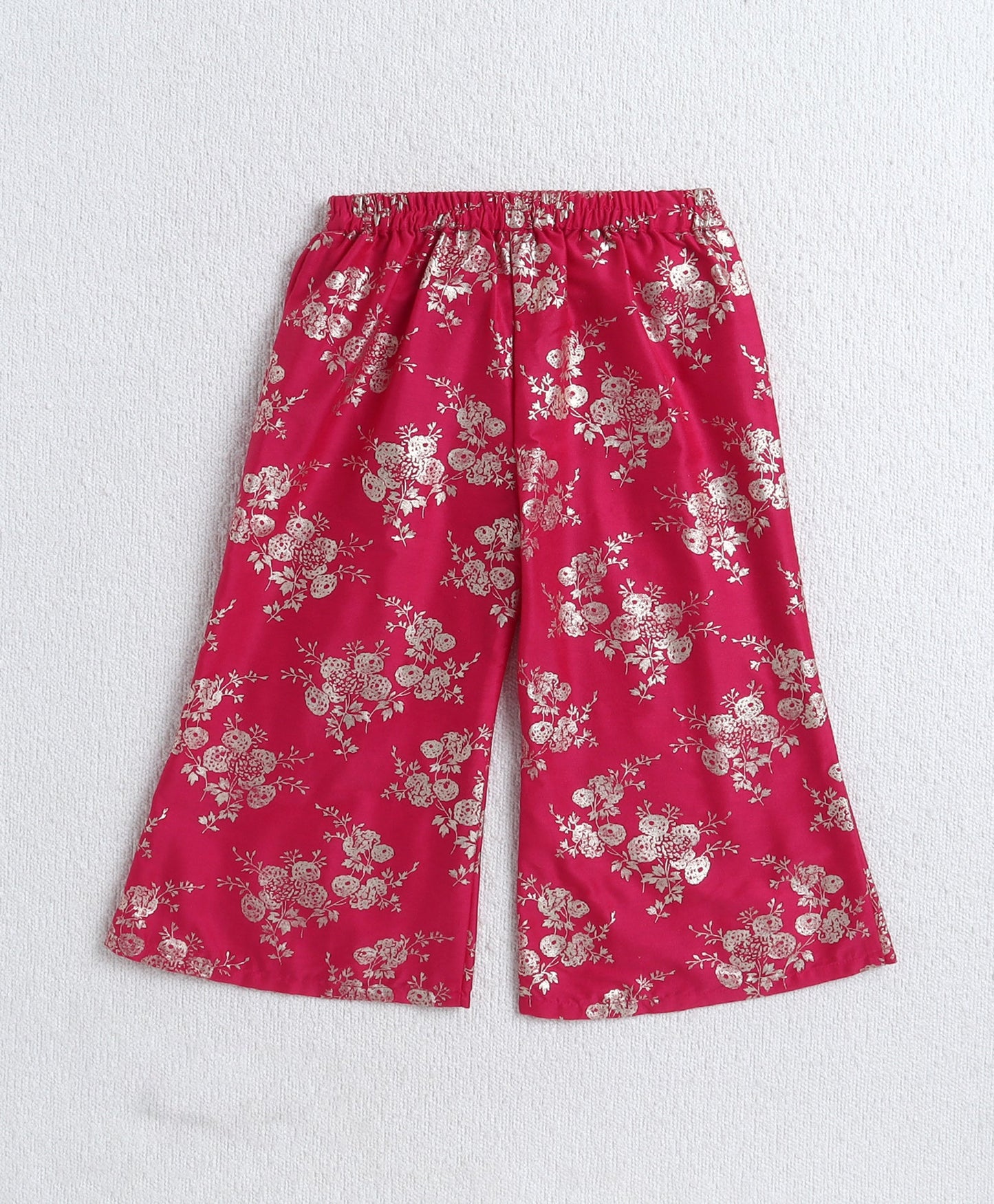 The Magic Wand Woven Incut Solid Top with Foil Plazzo Set- Fuchsia