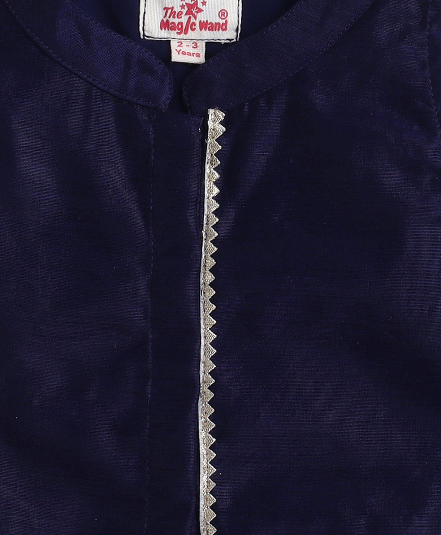 Woven Incut Solid Top with Foil Plazzo Set- Navy Blue