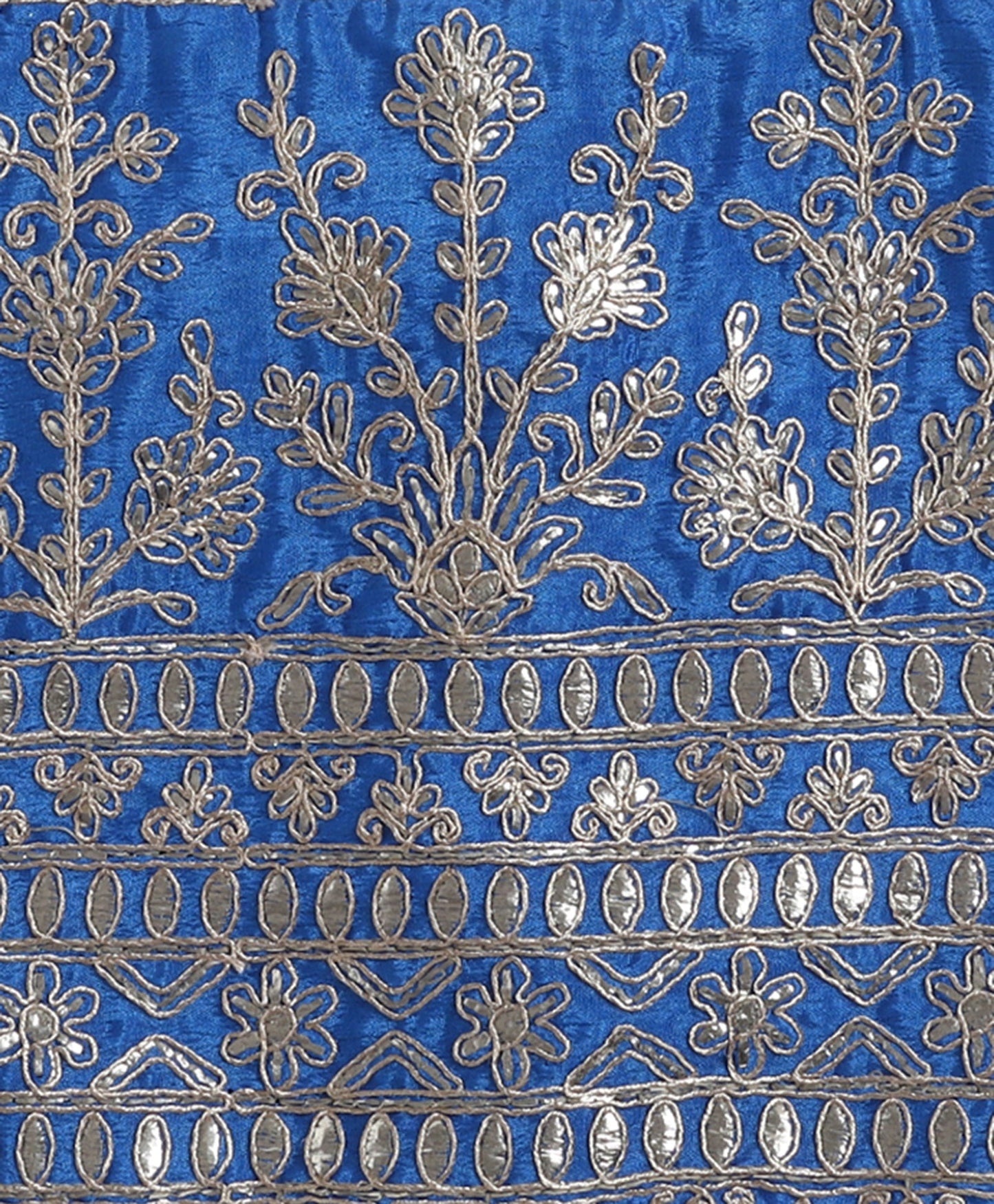 Woven Singlet Floral Zari Choli and Foil Lehenga Set with Dupatta- Blue
