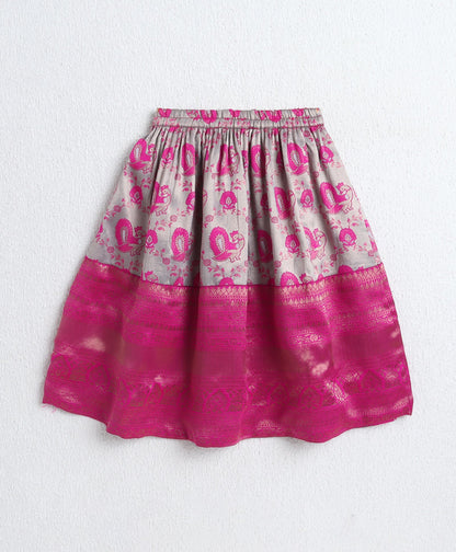 Woven Singlet Printed Choli and Lehenga with Dupatta Set- Fuchsia