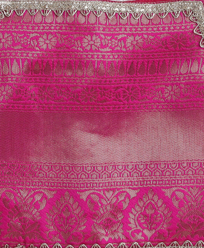 Woven Singlet Printed Choli and Lehenga with Dupatta Set- Fuchsia