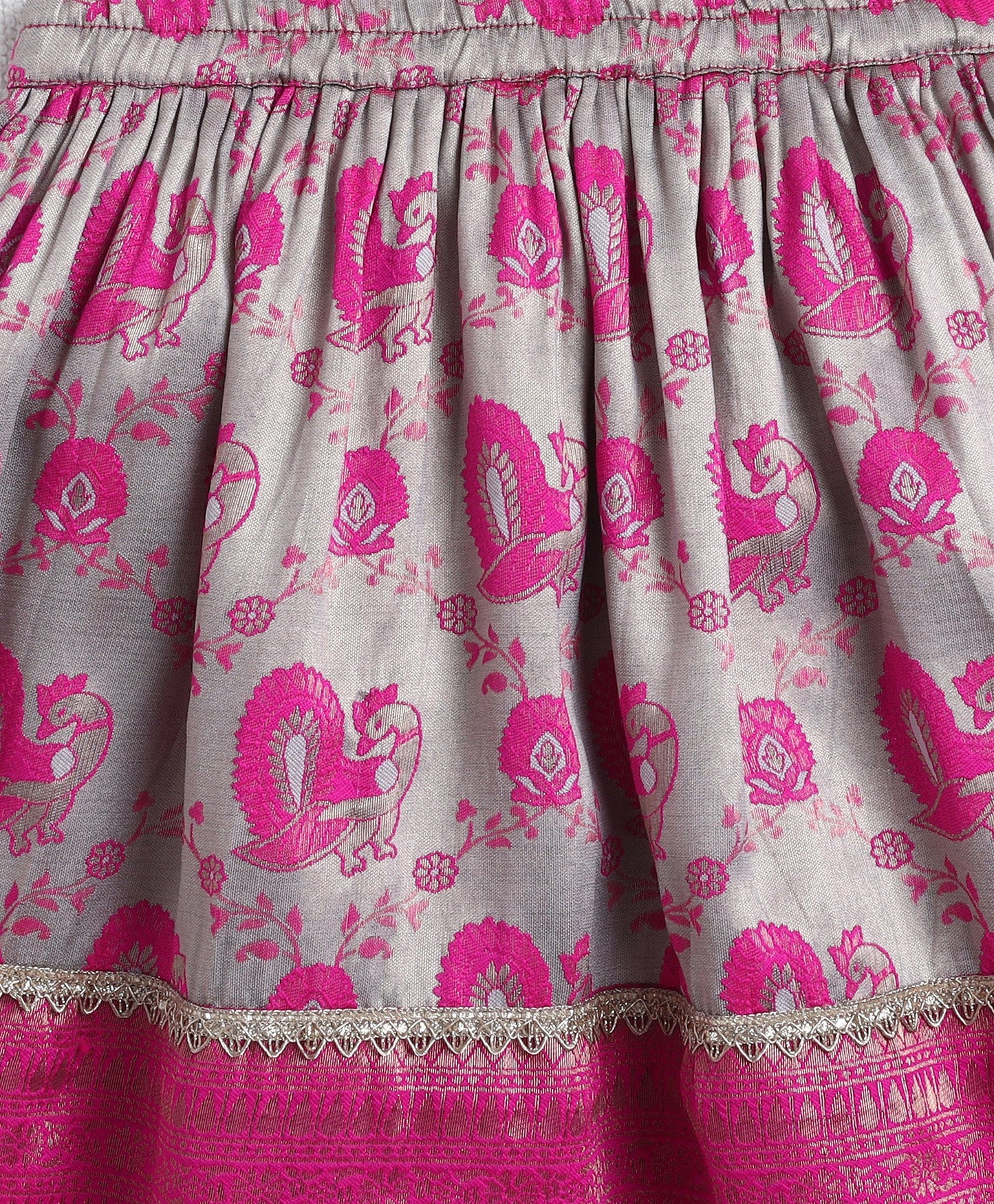 Woven Singlet Printed Choli and Lehenga with Dupatta Set- Fuchsia