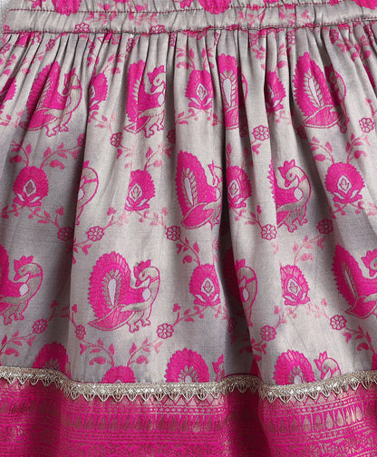 Woven Singlet Printed Choli and Lehenga with Dupatta Set- Fuchsia