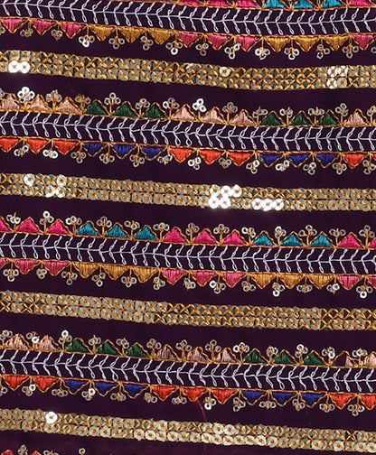 Woven Singlet Embroidered Choli and Lehenga with Dupatta Set- Purple