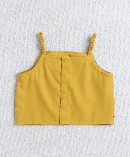 Woven Singlet Mirror Work Choli and Lehenga with Dupatta- Yellow