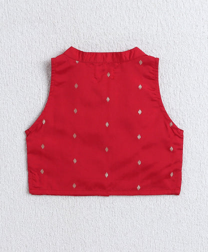 Woven Sleeveless Solid Top and Stipe Printed Set- Red