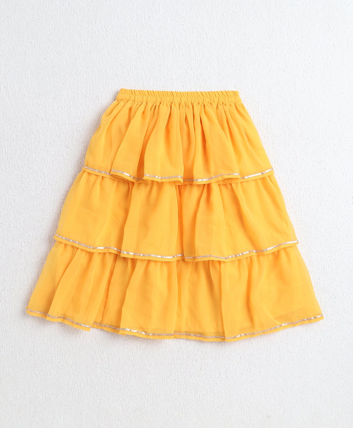 The Magic Wand Woven Singlet Foil Print Choli with Layered Lehenga Set- Yellow