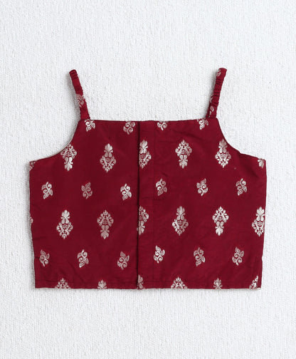 The Magic Wand Woven Singlet Foil Print Choli with Layered Lehenga Set- Maroon