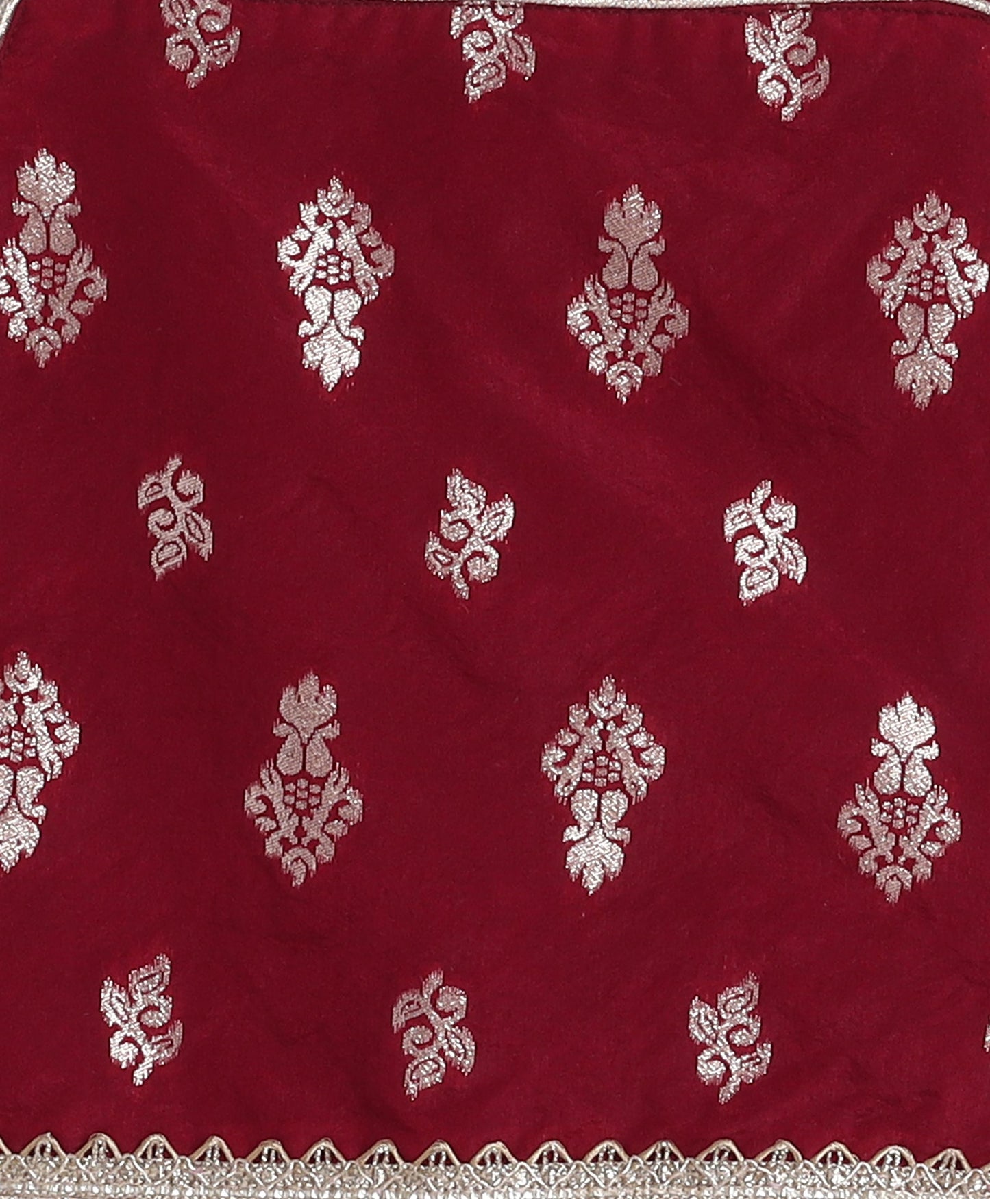 The Magic Wand Woven Singlet Foil Print Choli with Layered Lehenga Set- Maroon