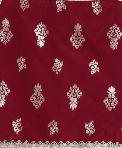 The Magic Wand Woven Singlet Foil Print Choli with Layered Lehenga Set- Maroon