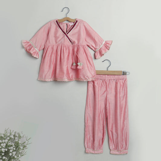 The Magic Wand Lace Embelished Full Sleeves tassles Kurta with Ballon Pants-Pink