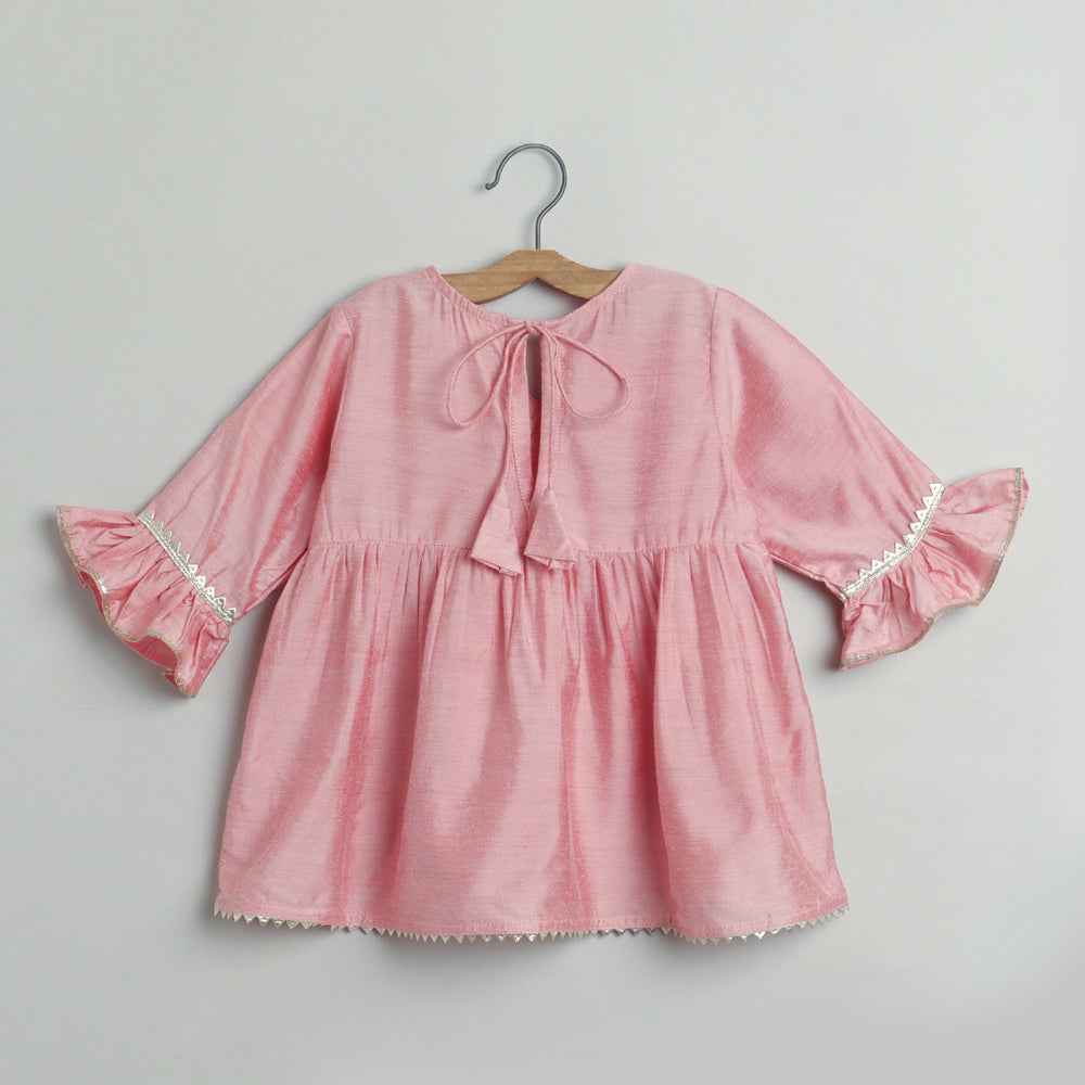 The Magic Wand Lace Embelished Full Sleeves tassles Kurta with Ballon Pants-Pink