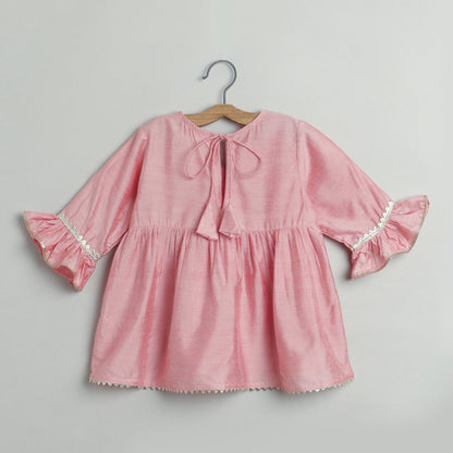 The Magic Wand Lace Embelished Full Sleeves tassles Kurta with Ballon Pants-Pink