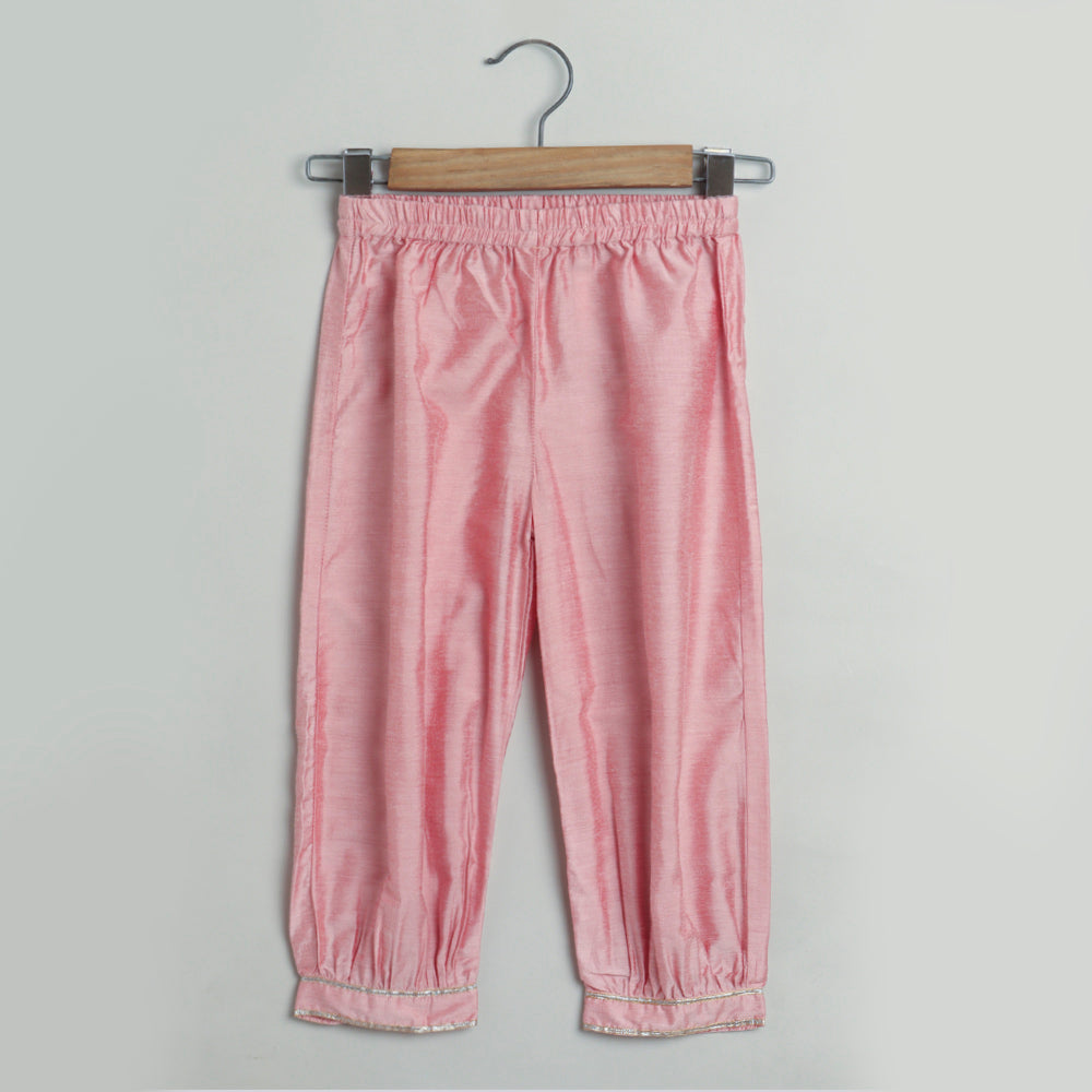 The Magic Wand Lace Embelished Full Sleeves tassles Kurta with Ballon Pants-Pink