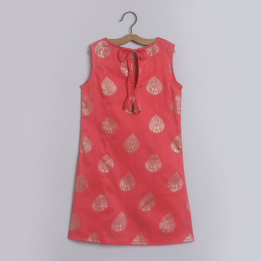 Indo Western Lace Embelished Ethnic Motif Printed Sleeveless Kurta and Sharara Set-Peach