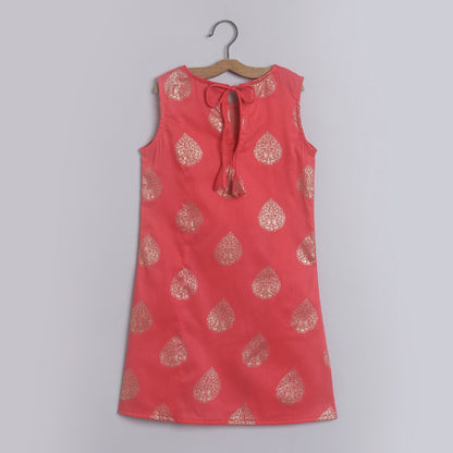 Indo Western Lace Embelished Ethnic Motif Printed Sleeveless Kurta and Sharara Set-Peach