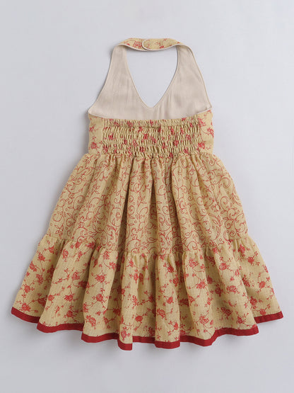 Halter Neck Doriya Printed Casual Dress -Beige