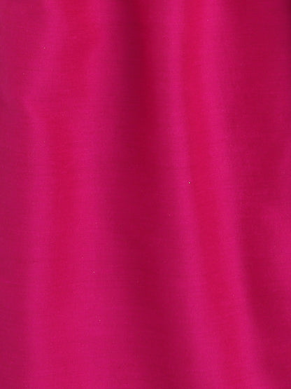 All Over Printed Short Sleeves Lace Detailing Kurta And Salwar Set With Dupatta For Girls-Navy Blue, Fuchsia