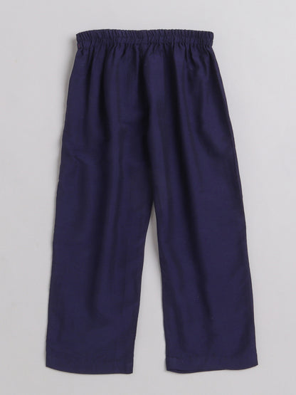 All Over Polka Dots Printed Sleeveless Collar Neck Top And Pant Set For Girls-Navy Blue