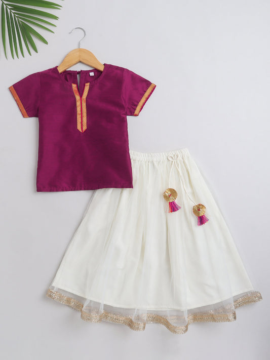Half Sleeves Laced Embellished Choli With Flared Gota Flower Detailed Lehenga - Wine