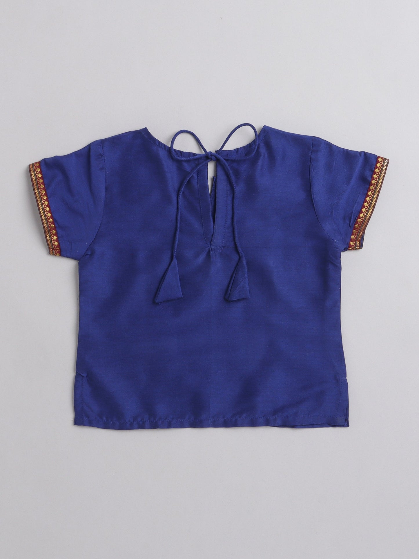 Half Sleeves Laced Embellished Choli With Flared Gota Flower Detailed Lehenga - Royal Blue