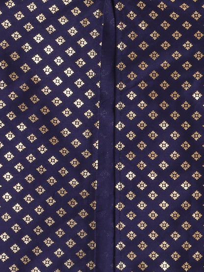 Foil Printed 3/4th sleeves Jacket with Halter Neck Floral Dress Set For Girls-Navy