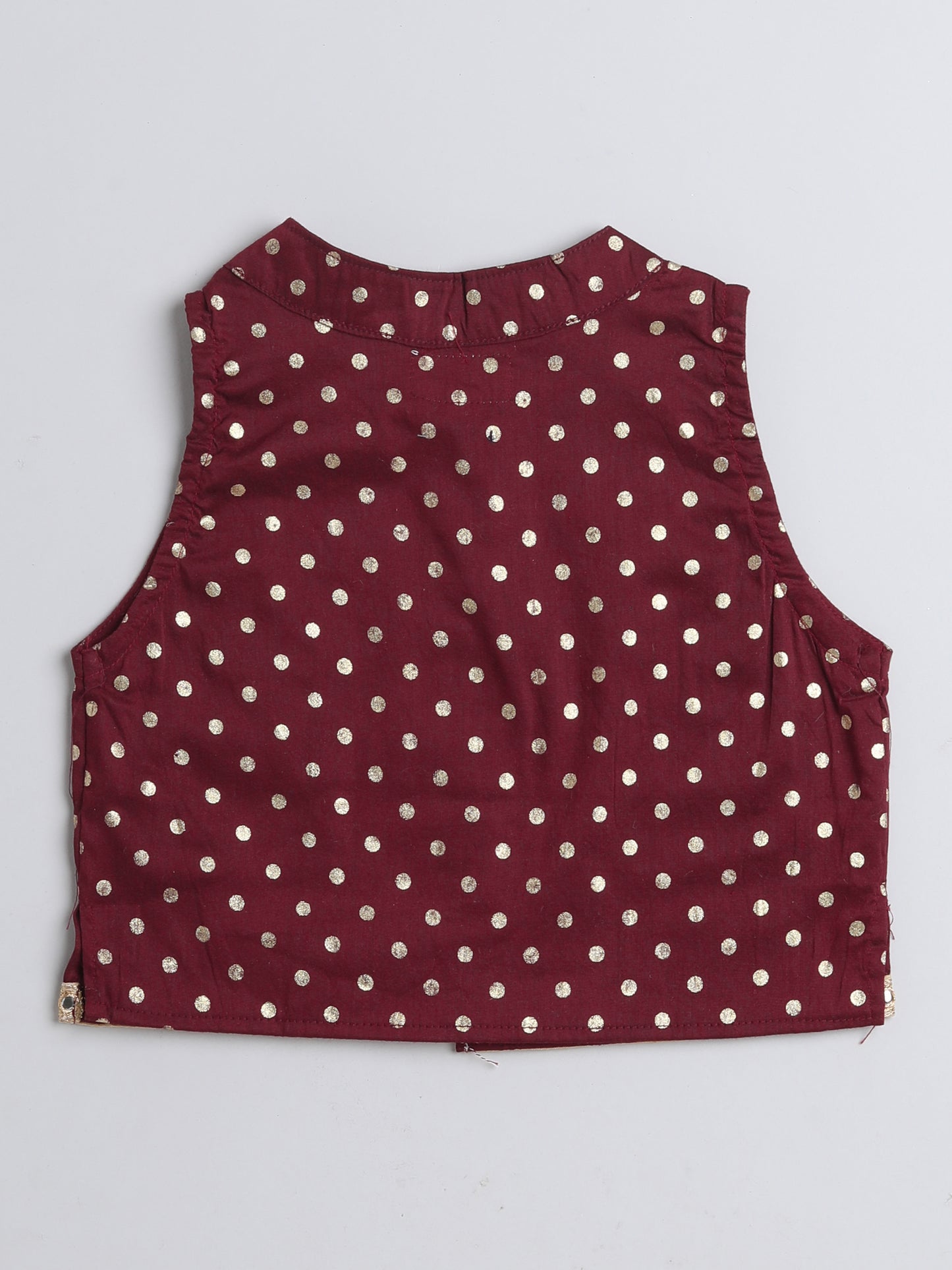 The Magic Wand All Over Polka Dots Printed Sleeveless Collar Neck Top And Pant Set For Girls Maroon