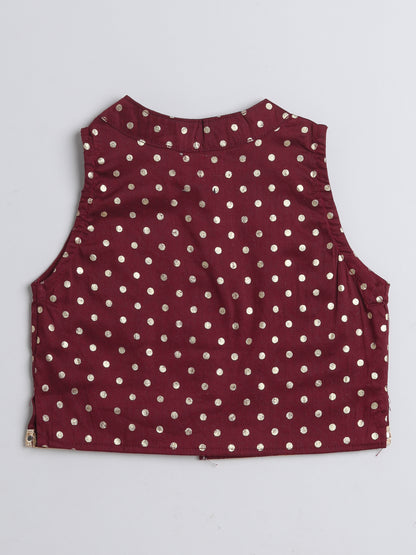 The Magic Wand All Over Polka Dots Printed Sleeveless Collar Neck Top And Pant Set For Girls Maroon