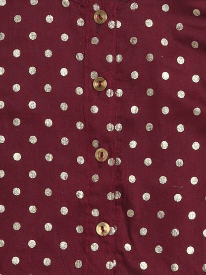 The Magic Wand All Over Polka Dots Printed Sleeveless Collar Neck Top And Pant Set For Girls Maroon