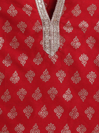 Half Sleeves Floral Printed Choli & Lace Embellished Lehenga Set - Red & Navy Blue